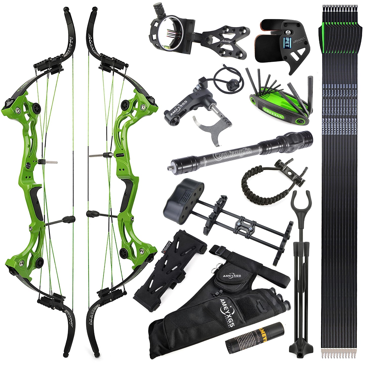 ZSHJGJR Recurve Bow American Hunting Bow 320FPS Draw Weight 40-55lbs Adjustable Compound Bow Right Hand for Archery Hunting Fishing Shooting (Green Bow Set)