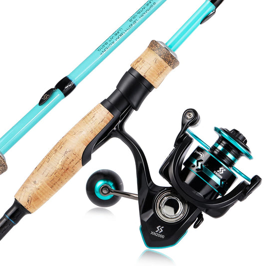 Sougayilang Fishing Rod and Reel Combo Stainless Steel Guides Fishing Pole with Spinning Reel Combo for Saltwater and Freshwater-Turquoise-5.9ft & 3000